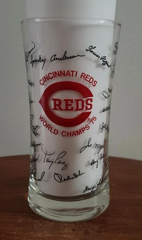 (3)CINCINNATI REDS,WORLD CHAMPS '75,Simulated Autographs,5 3/4" Vintage Glasses! Cover