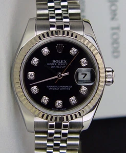 ROLEX Ladies 18kt WG & Stainless Datejust Black DIAMOND Dial 179174 SANT BLANC - Picture 1 of 6