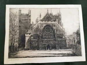Primrose Vera Pitman ( 1902-1998) Signed & Titled etching " Exeter Cathedral" - Picture 1 of 8