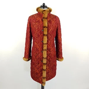 Abrigo acolchado Habsburgo Theresia mujer talla 38 rojo marrón piel ribete abrigo cachemir - Imagen 1 de 13