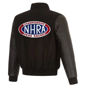 NHRA JH Design Wolle Leder Wendejacke bestickt Patch Logos schwarz - Bild 1 von 6
