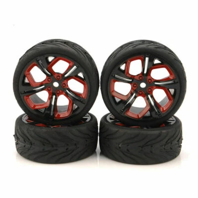 4Pcs 1/10 Run Flat Rubber Tires&Wheel 12mm Hex For HSP HPI On-Roading RC Car - Image 1 of 4
