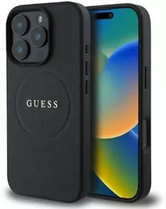 Guess PU Grained Classic Logo Case with MagSafe for iphone 16 Pro 6.3" Black New - Picture 1 of 4