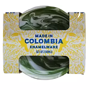 Set di 2 ciotole smaltate dipinte a mano alte 3"" x 6,5"" larghe realizzate in Columbia - Foto 1 di 5