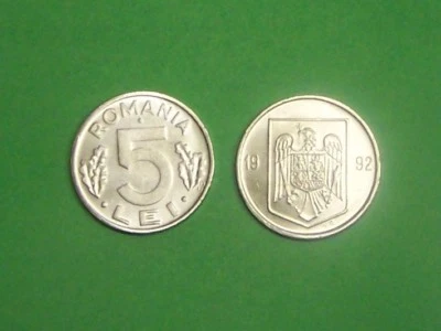 ROMANIA  1992  5 LEI  KM114  UNCIRCULATED COIN - Image 1 of 3