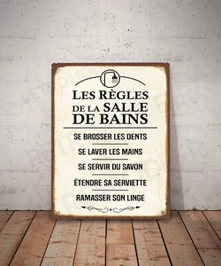 Plaque métal vintage citation Règles Salle de Bains Décoration Déco affiche WC - Picture 1 of 3