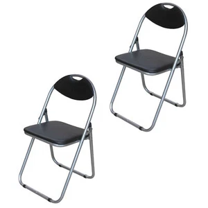 Set of 2 Black Faux Leather Folding Office Garden Padded Fold Up Chair Seat - Picture 1 of 10