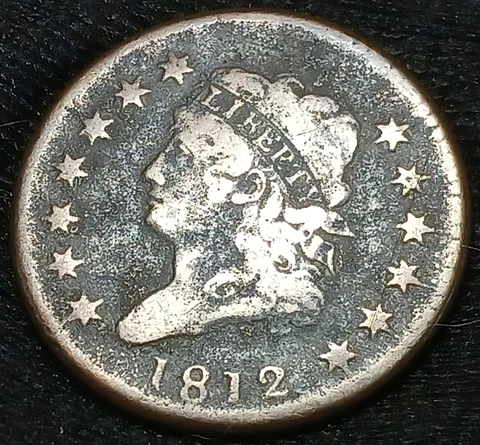 1812 Classic Head Large Cent~(Large Date)~Scarce Early Date!~F-VF Details Cover