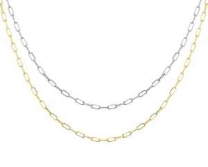 Paperclip Chain 14K Solid Gold 1.8mm Minimalist Cable Chain Long Link Necklace  - Picture 1 of 9