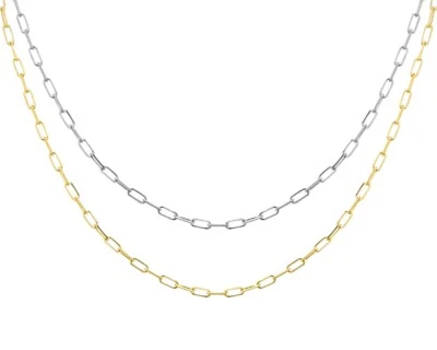 Paperclip Chain 14K Solid Gold 1.8mm Minimalist Cable Chain Long Link Necklace  - Image 1 of 4