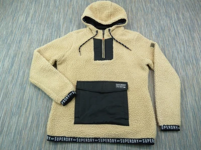 Pulôver feminino Superdry com capuz Reino Unido 10 bege Sherpa ursinho de pelúcia bolso quente - Imagem 1 de 4