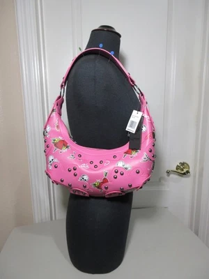 NWT   ED HARDY CRESCXENT HOBO SHOULDER BAG     PINK    SKULL/HEART/FLOWER - Image 1 of 4