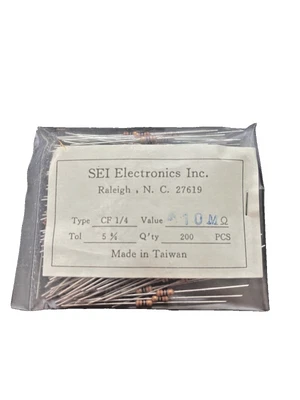 200 pcs of SEI Stackpole 10 MOhm Carbon Film Resistor 1/4W 5% Axial NOS Taiwan - Image 1 of 2