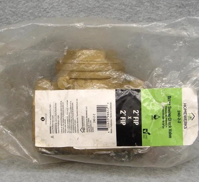 NUEVO Homewerks 240-2-2 VÁLVULA DE RETENCIÓN OSCILANTE DE LATÓN 2" FIP × 2" FIP 200 WOG Foto 1 de 3