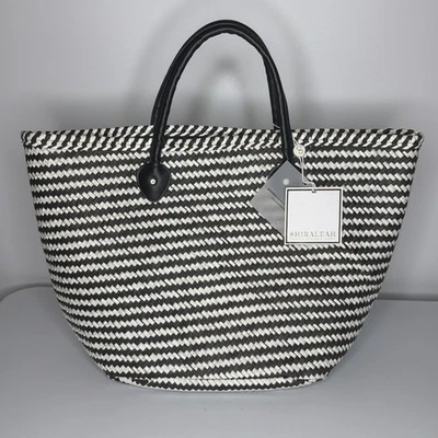 Bolso de Mano SHIRALEAH Chicago Grande Paja Tessa Nuevo con Etiquetas Negro Blanco Rayas LEER Foto 1 de 4