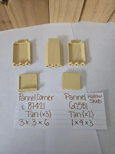 Lego Tan Pannel Corner 87421 3x3x6 Panel 60581 1x4x3 4 piezas Hallow Studs Castillo - Imagen 1 de 12