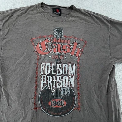 Рубашка мужская Johnny Cash размер XL коричневая серая Folsom Prison 1968 рок-группа кантри - Изображение 1 из 4
