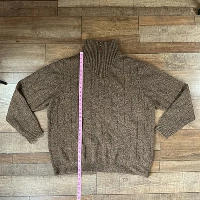 Talbots Men's Size XL Brown Wool Blend Quarter 1/4 Zip Sweater Ribbed Knit #2594 - Image 1 of 4