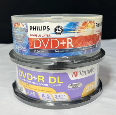 45 Philips 8X Verbatim 6X DVD+R DL Recordable Dual Double Layer 8.5GB 240 min - Image 1 of 4