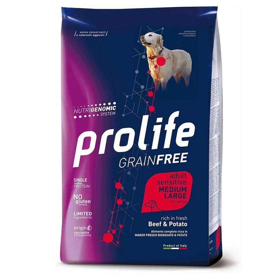Prolife Dog Grainfree Sensitive Adult Medium Large Manzo e Patate 10kg - Immagine 1 di 1