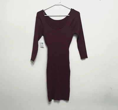 Vestido Suéter Charlotte Russe Para Mujer Grande Merlot Manga Larga Acanalado Tejido Foto 1 de 4