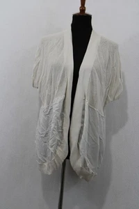 Cardigan aperto all'uncinetto avorio Chico's taglia 3 maniche corte - Foto 1 di 6