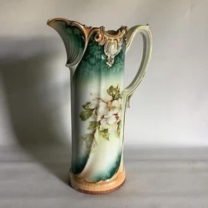 RARE Antique RS Prussia Magnolias Ornate Tankard Pitcher Ewer 14" - Picture 1 of 24