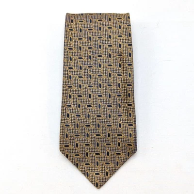Bruno Piattelli Silk Tie  Blue & Gold Color Shift Houndstooth Geometric Pattern Foto 1 de 4