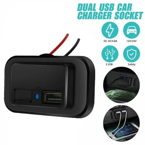 12V/24V LED Dual USB Car Fast Charger Socket Power Outlet For Boat Marine RV Car - Picture 1 of 12