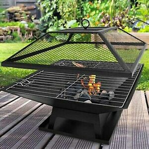 Square Fire Pit - BBQ Grill Outdoor Garden Firepit Brazier Stove Patio Heater