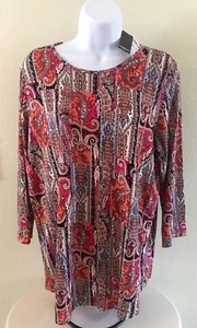 Women's PREMIS STUDIO Sz OX/XL Orange Multi Paisley 3/4 Sleeve Rayon Shirt NWT - Picture 1 of 6