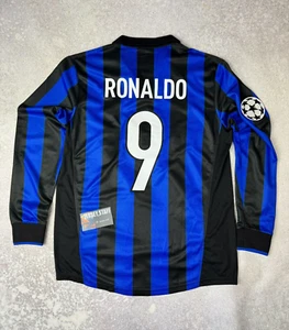 Ronaldo 9 Inter Milan 1998-1999 all Siz Home Jersey Football Vintage Shirt Retro - Picture 1 of 7