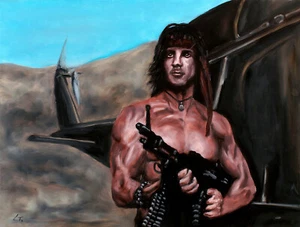 ORIGINAL Signed Handmade Oil painting on canvas. Rambo. Sylvester Stallone. - Bild 1 von 3