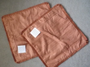 2 Frontgate raw silk pillow covers 20" X 20" fringed terra cotta zipper NWT - Picture 1 of 6
