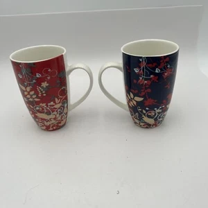 Maxwell Williams Mugs Enchanted Garden Floral Pretty Coffee Tea Cups X2 Red - Picture 1 of 7