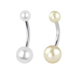 5 pcs 14G FRESHWATER WHITE / YELLOW PEARL STEEL BELLY BUTTON NAVEL RINGS JEWELRY - Picture 1 of 6