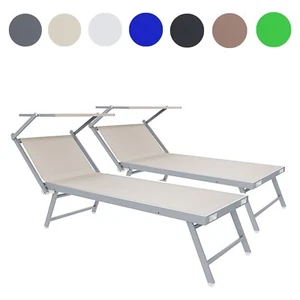 2 Lettini mare prendisole in alluminio tettuccio reclinabile pieghevole piscina - Foto 1 di 50