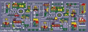 3x7 Runner Rug Play Road Driving Time Street Car Kids City Map Fun Time 2'5"x6'6 - Picture 1 of 1