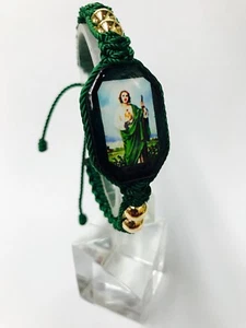 Pulsera San Judas Tadeo doble tejida de oro laminado color verde hecho a mano - Picture 1 of 3