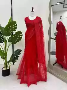 SARI IN RETE MORBIDA PESANTE STILE BOLLYWOOD CON CAMICETTA PER FESTA E RICEVIMENTO - Foto 1 di 14