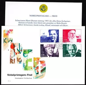 SWEDEN - NOBEL PRIZE , PEACE WINNERS_ SACHAROV, SCHWEITZER etc FDC + INFO SHEET - Picture 1 of 1