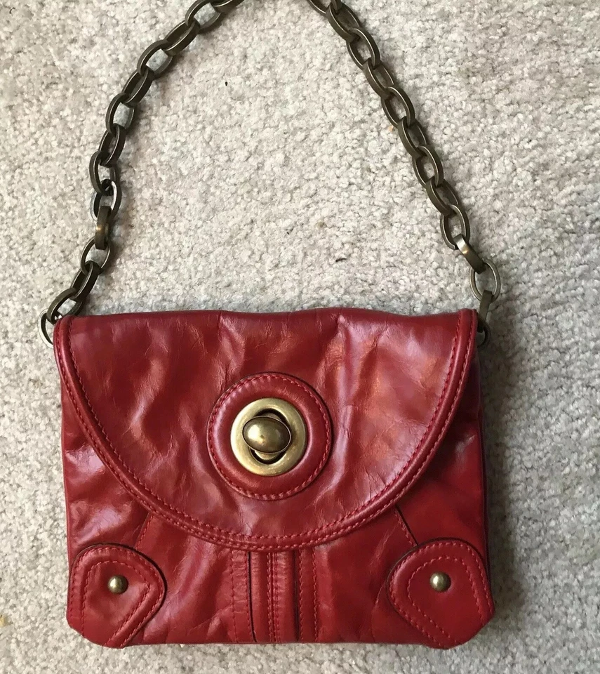 Bolso de mano Tracy Reese New York para mujer verde beige cuero cierre de palanca correa de cadena Foto 1 de 4