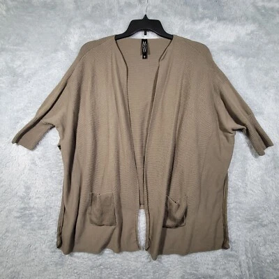 Marla Wynne 毛衣女式 M 棕色亚麻棉开衫开襟超大款 — 第 1/4 张图片