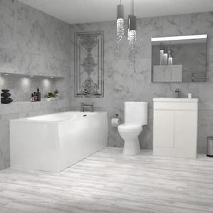 Nes Home 1700mm Round Bath,600mm Freestanding Basin Vanity,Close Coupled Toilet - Picture 1 of 12