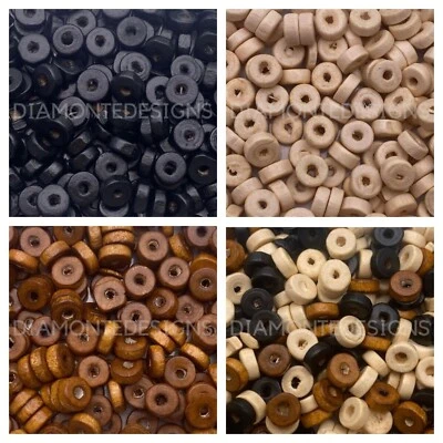200 x 8mm Round Wooden Rondelle Spacer Beads Jewellery Natural Craft Beading UK - Image 1 of 2