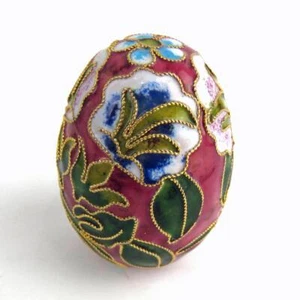 EGG Mini Cloisonne 2" Red Gold Tone Metal and Enamel Flower Decor 1970's Easter - Picture 1 of 4