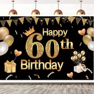 Unisex Happy 60th Birthday Backdrop Photo Background Banner Party Props Decor - Picture 1 of 8