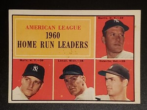 1961 Topps Baseball #44 A.L. Home Run Leaders Mickey Mantle, Roger Maris+ VG-EX 