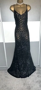 Elegant Black Sequin Evening Cruise Cocktail Prom Party Maxi Dress Size 14 NEW - Picture 1 of 4