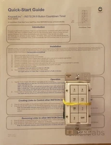 INSTEON Tastiera 8 Pulsanti 2484D Bianco/Timer Conto alla Rovescia con Guida SCE 18-T2 - Foto 1 di 10